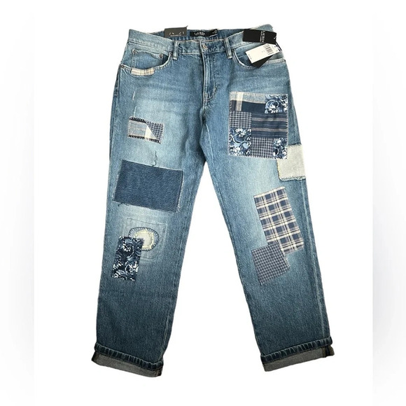 NWT Ralph Lauren Patchwork Stretch Relaxed Taper Denim Jeans Size 6 - Picture 6 of 12
